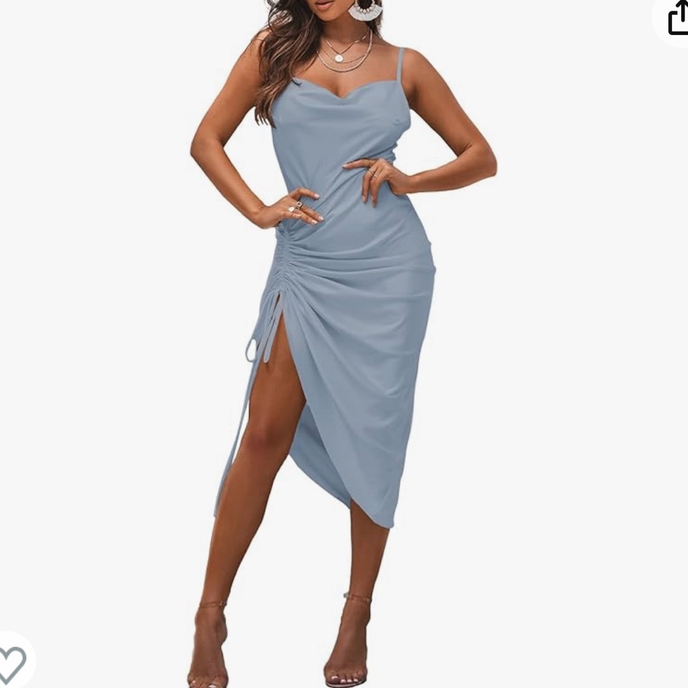 dusty blue satin dress